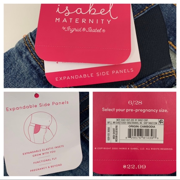 Isabel Maternity Expandable Side Panel Blue Jean Midi Shorts New Nwt Size 6 - Picture 10 of 15
